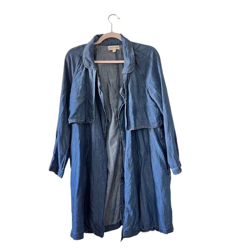 Anthropology Cloth and‎ Stone Open Front Chambray Overshirt Trench Small
